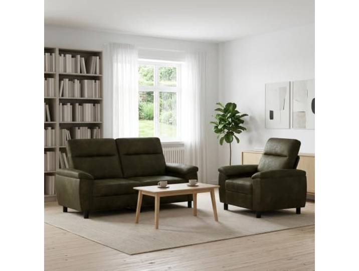 Sofa-Set 2 Stück Olivegrün Kunstwildleder Metallrahmen,Kissenrücken,abnehmbare Bezüge mit Reißverschluss,Sperrholzarmlehnen,Alltag