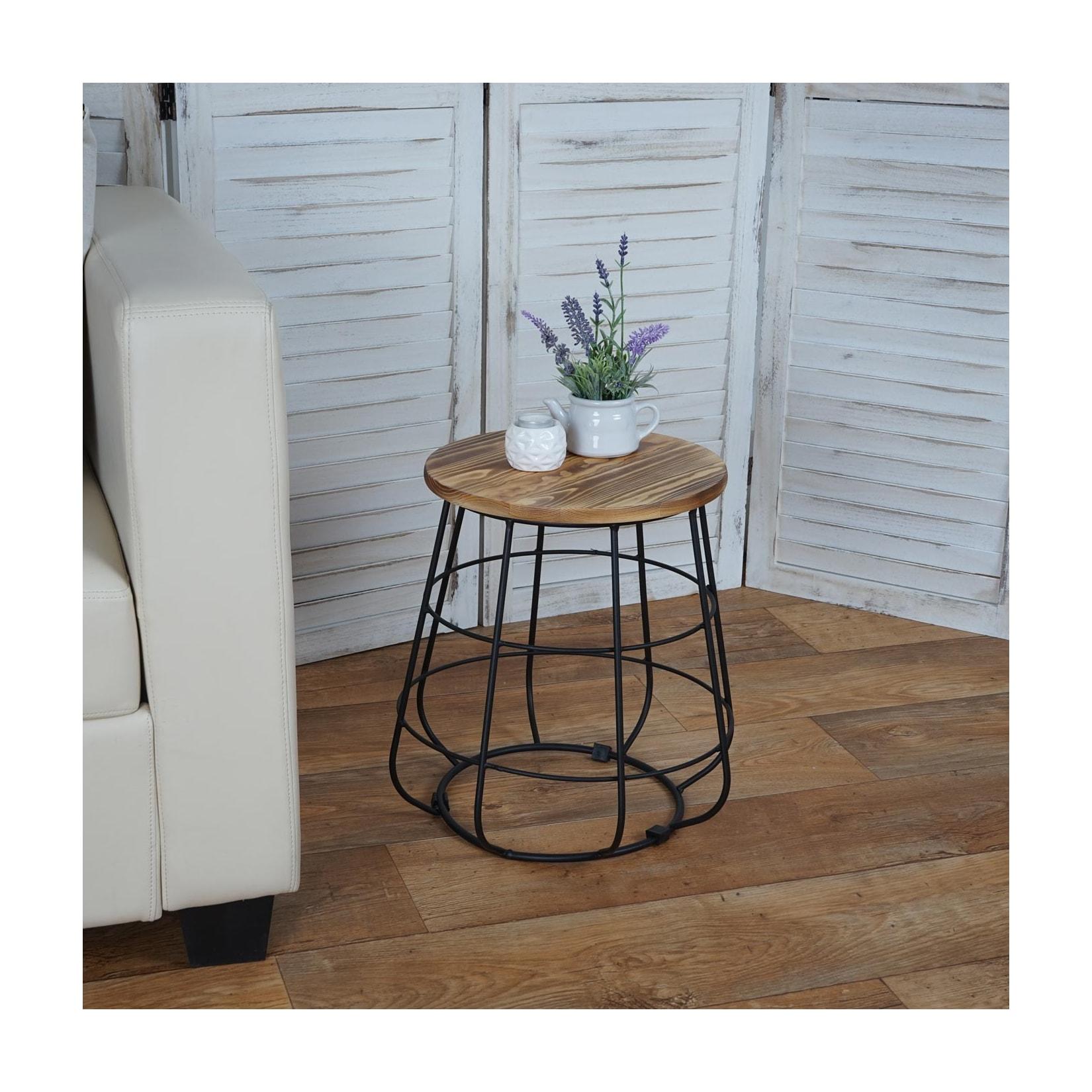 Beistelltisch mit Stauraum MCW-A80, Nachttisch Kaffeetisch, Industriedesign Echtholz MVG Ø35cm