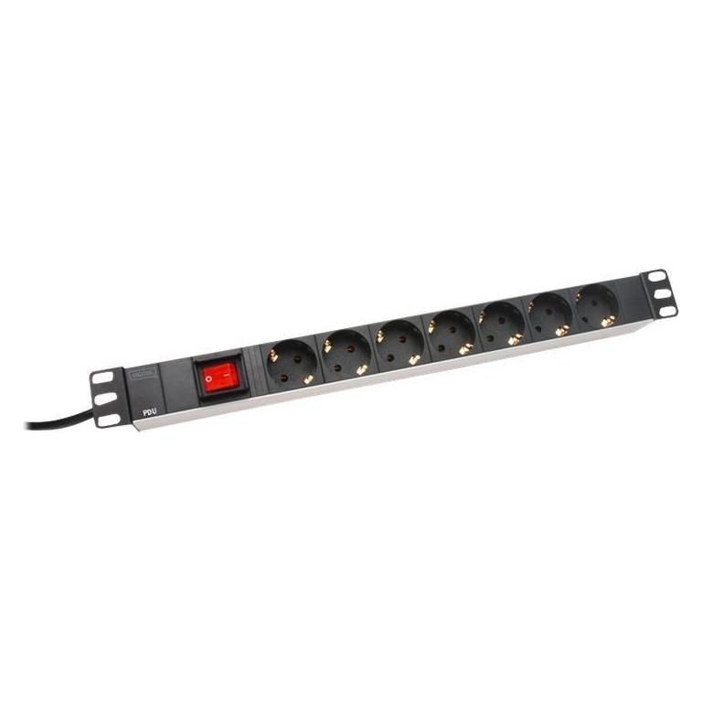 Digitus aluminum outlet strip with switch, 7 safety (7x, CEE 7/3, 2 m) (DN-95402)