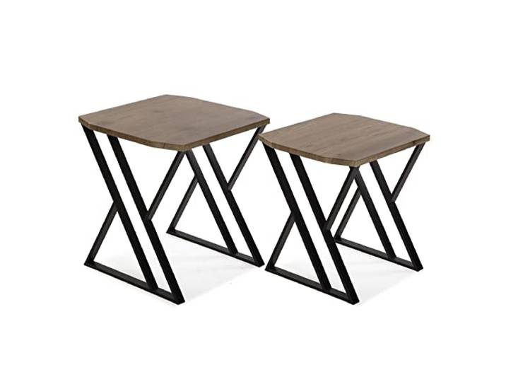 Versa Tulsa Beistelltisch für das Wohnzimmer, Schlafzimmer oder die Küche. Moderner, niedriger Tisch, Satz von 2, Maßnahmen (H x L x B) 50 x 45 x 45 cm, Holz und Metall, Farbe: Braun und Schwarz