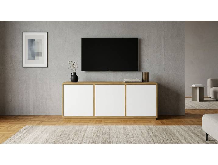 Sideboard mit weißen Türen - TV-Schrank nach Maß Eiche Natur geölt