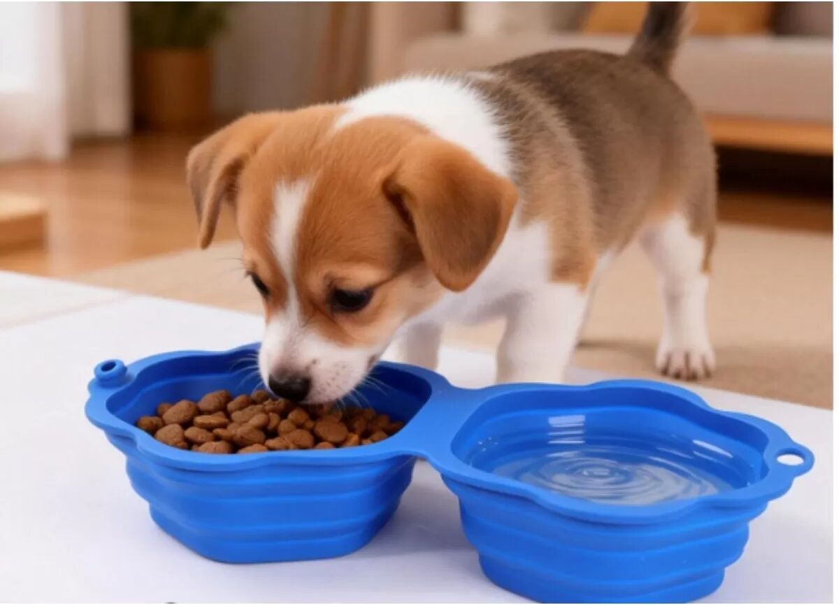 INF Gamelle Portable Pliable pour Animaux - Double Gamelle en Silicone Rétractable pour Nourriture et Eau Bleu
