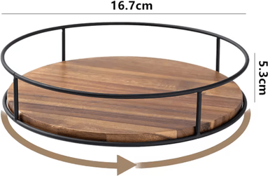 Inspire Picks Acacia Wood Lazy Susan Turntable Organizer With Metal Frame 16.7cm