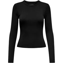 ONLY Damen Ripp-Langarmshirt - ONLVAL O-NECKT SWEAT, Rundhals, Regular Fit, Baumwoll-Stretch, einfarbig Schwarz / XL