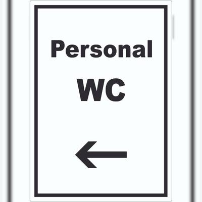 HB-Druck Personal WC Aufkleber mit Text und Richtungspfeil links hochkant A8 (52x74mm)