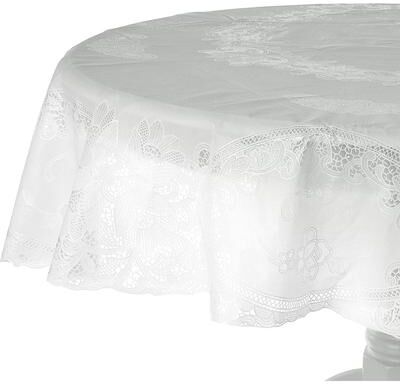 Violet Linen Vinyl Lace Battenberg embossed Floral Pattern Tablecloth