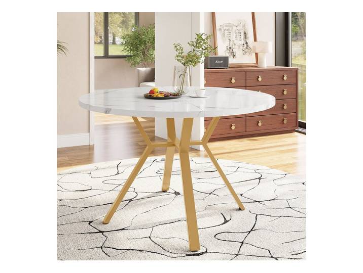 IDEASY Esstisch Moderner Marmor-Esstisch Ø100cm schwarz X-Metallfuß