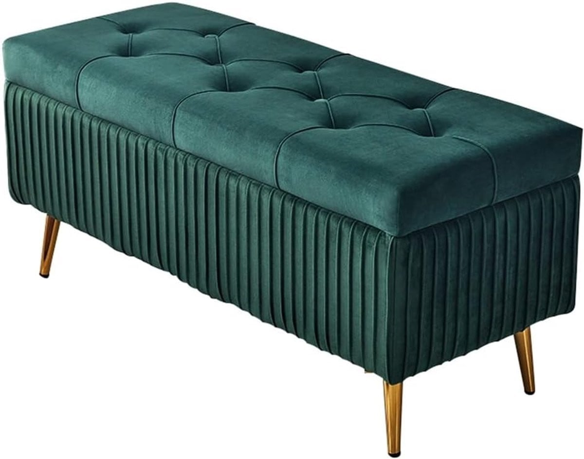 Groene Opberg Poef - Ottomaanse Kruk met Verborgen Opbergruimte - 80 cm