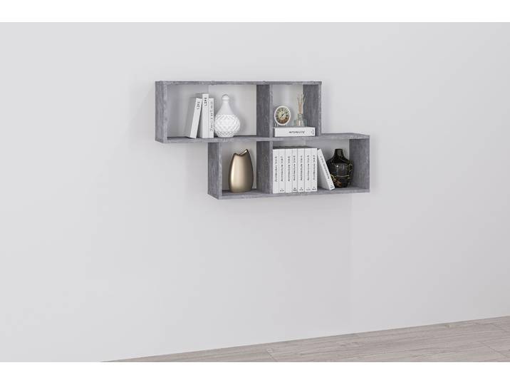 Wandregal FMD Nora , grau (betonfarben), B:100cm H:53cm T:194cm, Holzwerkstoff, Regale, Wandregal, Wandregal mit vier Fächern, Breite 100 cm