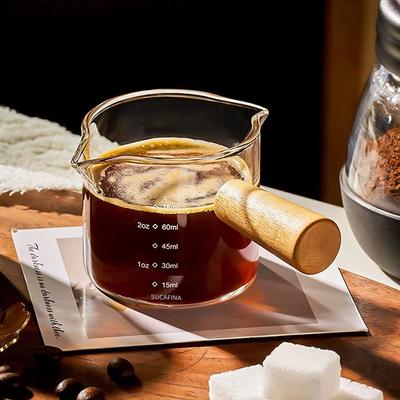 Inspired Finds Premium 75ml Glass Espresso Measuring Cup Double Single Spout Milk Jug With Handle <200ml 1pc