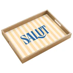TABLETT Salut - Zitat - Streifen - Gelb - Blau - Weiß Eichenholz 50x35 cm