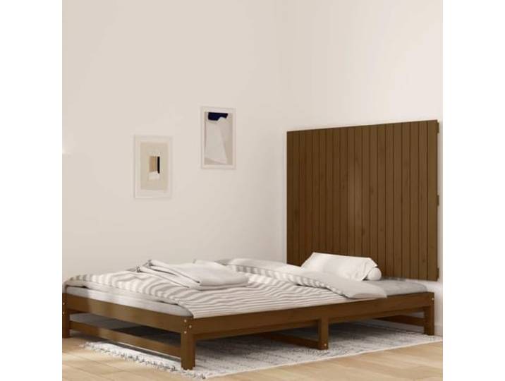 Holzbett Kopfteil aus massivem Kiefernholz, Honig braun, 127,5x3x90cm, für Wandmontage, bietet perfekte Rückenstütze beim Lesen oder Betrachten