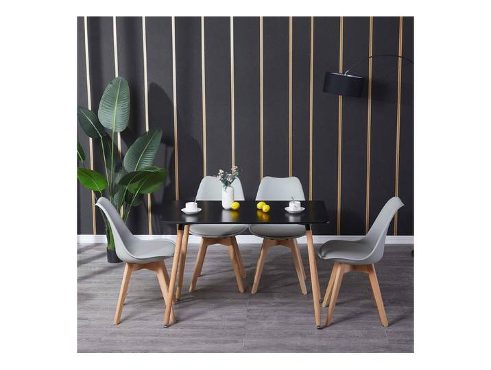 LuxusKollektion Essgruppe Esszimmergruppe Rechteckig 110 cm Schwarz Tisch + 4 Grau Stühlen