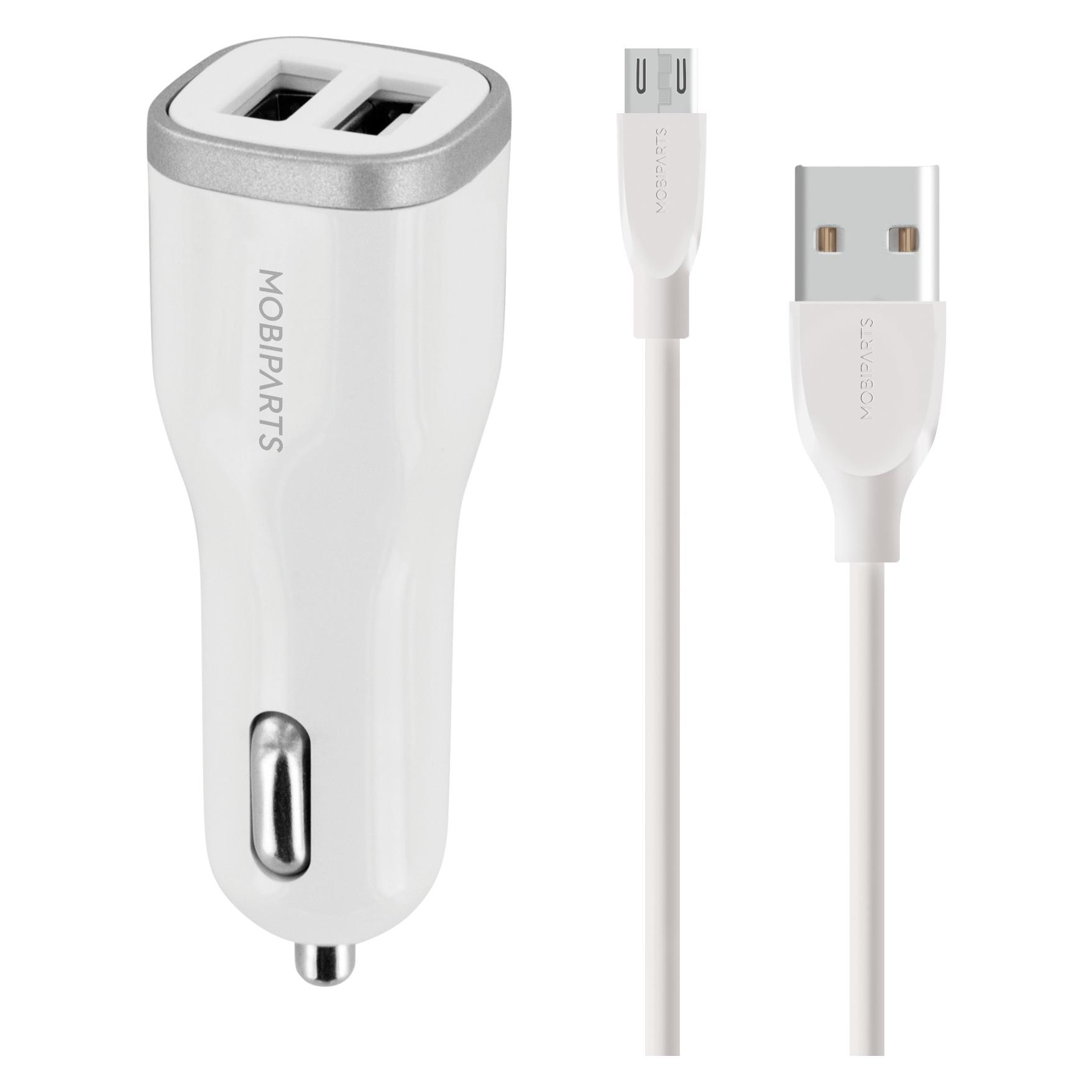 Mobiparts Car Charger Dual USB 24W/4.8A + Micro USB Cable White (MP-37538)