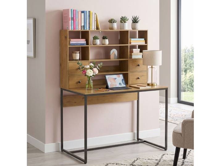Bureau Informatique 105x60x142 Cm En Bois Naturel\, Avec Rangement Pour Bureau Floragrace
