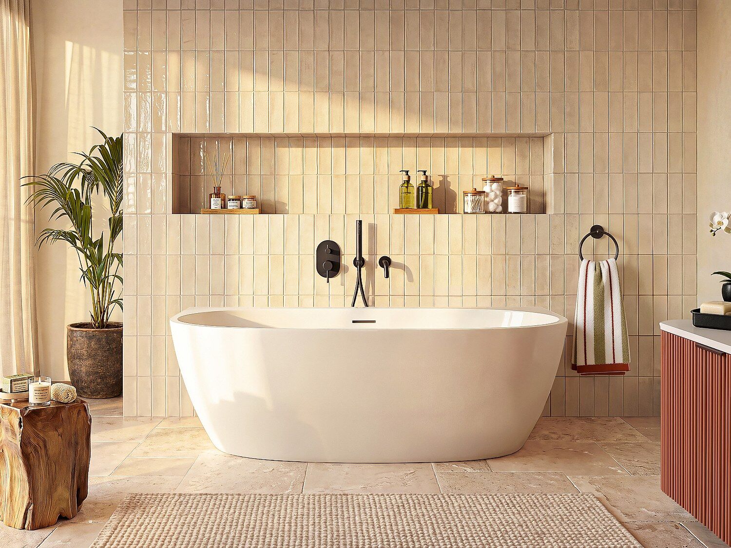 Unique Bañera semiexenta - 170 x 80 x 58 cm - Acrílico - Blanca - 252 L - AMOSARI