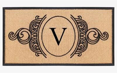A1 Home Collections Natural Coir & Rubber Hand Flocked Large Monogrammed Doormat 30X60 Inch
