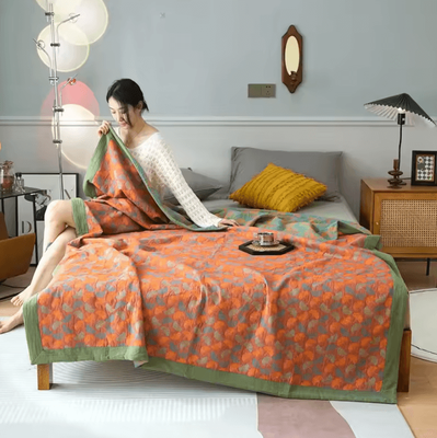Inspire Curations Ethnic Jacquard Cotton Gauze Bedspread Blanket ginkgo Leaves R 220x240cm