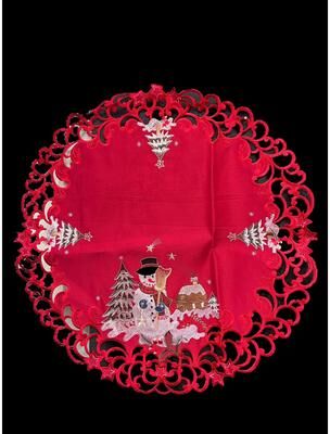 Jiallo Snow Man Embroidered Cutwork Round Placemat, 23-Inch diameter