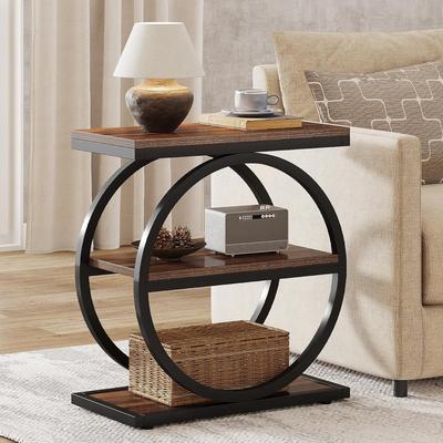 BLUEBELL Slim End Table with 3 Storage Shelves, Industrial Narrow Side Table with Metal Frame, Bedside Nightstand