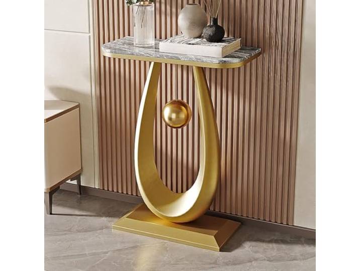 Sinterstein Konsolentisch 80cm Wassertropfen Goldkugel für Eingang Flur Luxus Design Wassertropfen Goldkugel Platzsparend für Kleine Wohnung Flur(Gold 3)