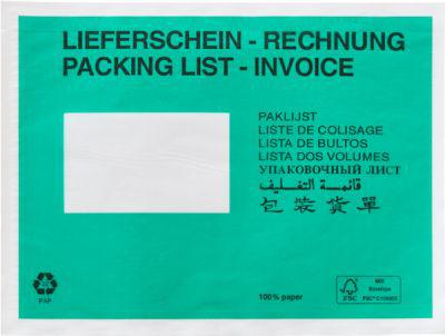 Papier-Dokumententasche/Lieferscheintasche SecurePack, C5, Fenster links, mit Aufdruck, selbstklebend, Pergaminpapier, grün, 250 Stück