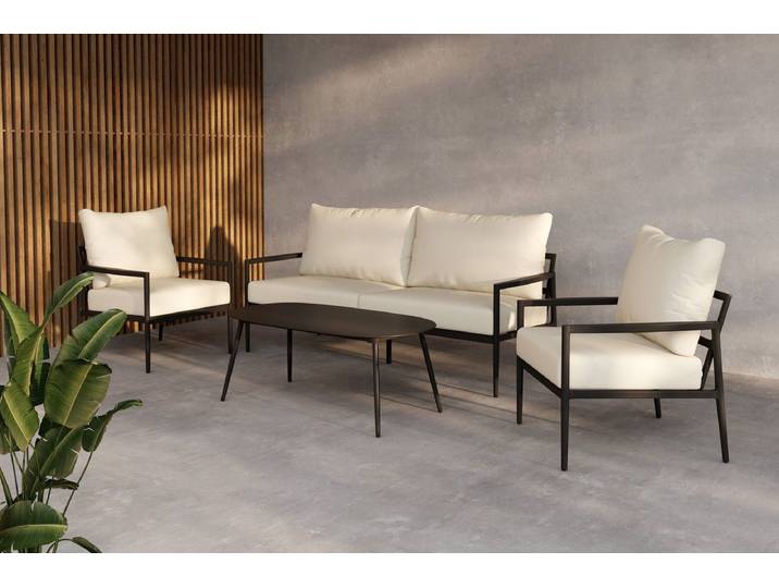 Garten Loungeset Bellano – 4-teiliges Outdoor-Set in Schwarz-Beige mit Aluminiumrahmen - Schwarz-Beige - Luxusbetten24