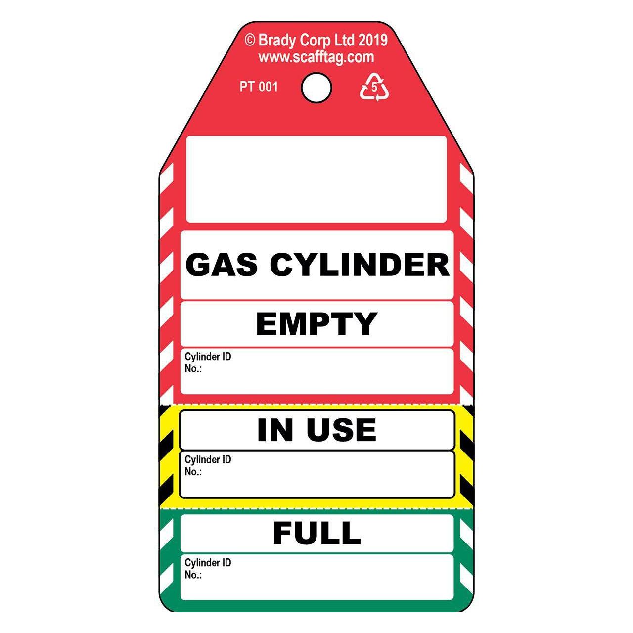 Brady PROC-GB-PT 001-50, Dreiteiliger Gaszylinder-Anhänger, Polypropylene, Schwarz auf Rot, Gelb (PROC-GB-PT 001-50)