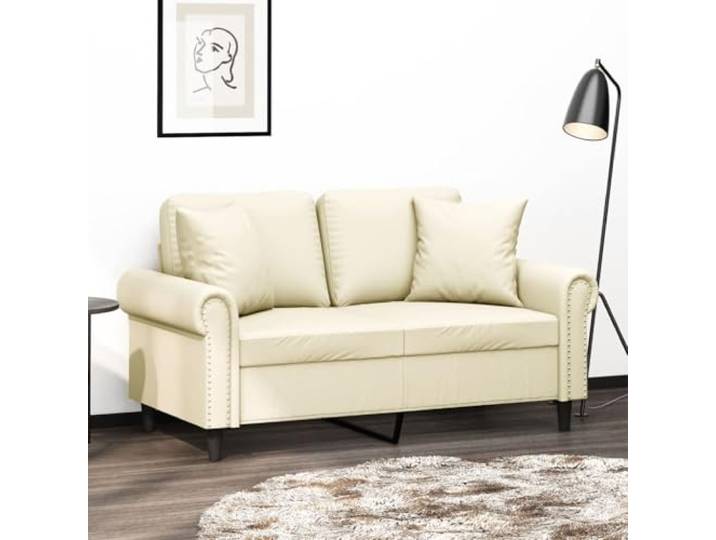 HEFZGDB Modernes 2-Sitzer-Sofa mit Zierkissen in Creme 120 cm Breite aus strapazierfähigem Kunstleder, Robustes Metallgestell für Stabilität und komfortable Polsterung, pflegeleicht