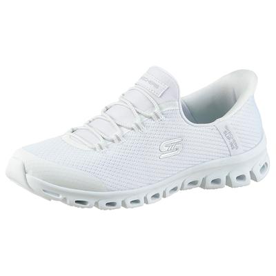 Slip-On Sneaker SKECHERS "GLIDE-STEP-PURSUIT", Damen, Gr. 35, weiß, Textil, Schuhe, Freizeitschuh mit elastischem Einstieg, Topseller