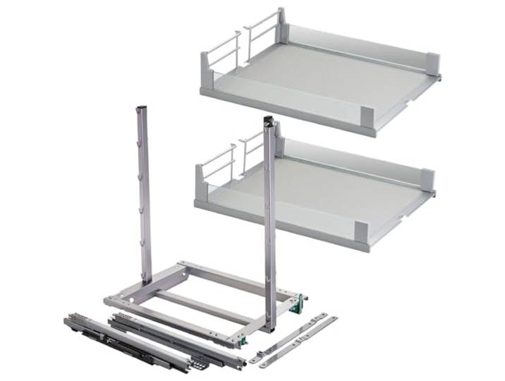 DISPENSA junior III Apothekerauszug silbergrau für Korpusbreite 400 mm mit ARENA Glasrahmen Tablaren