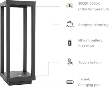 Inspire Curations Cordless LED Table Lamp With Touch Sensor & 3 Brightness Levels For Bedroom & Bedside grey changeable