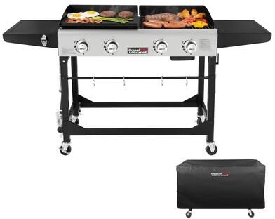 Royal Gourmet GD401C 4-Burner Portable Grill and Griddle Combo with Cover, 48,000 BTU, for Outdoor Cooking