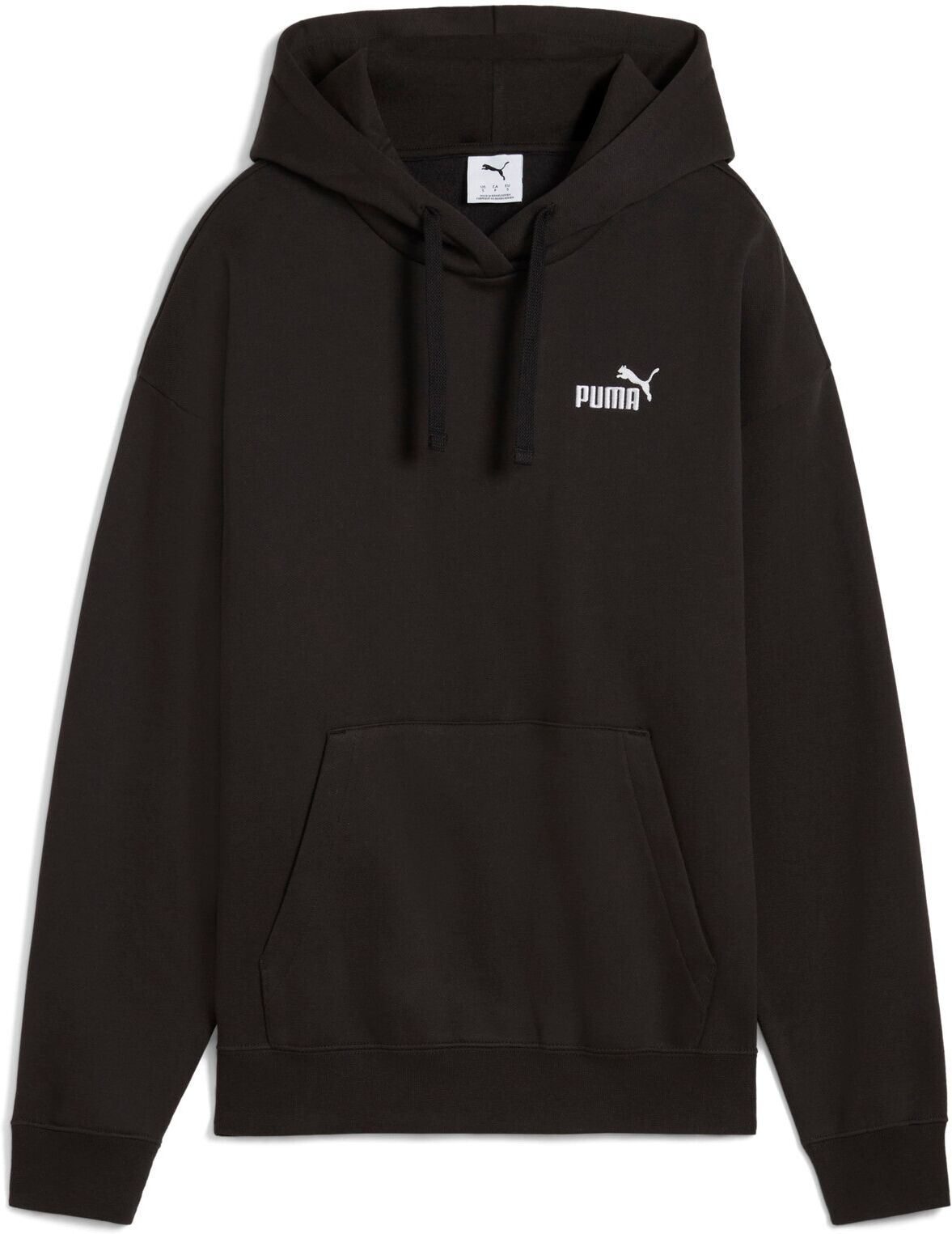 Kapuzensweatshirt PUMA "ESS SMALL NO 1 LOGO COMFORT HOODIE FL", Damen, Gr. M, schwarz (puma schwarz), Fleece, Obermaterial: 66% Baumwolle, 34% Polyester, unifarben, comfort fit normal, angesetztes Bündchen, Sweatshirts Kapuzensweatshirt, mit verstellbarer