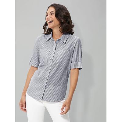 Longbluse CASUAL LOOKS, Damen, Gr. 40, blau (marine, gestreift), 100% Baumwolle, gemustert, gestreift, Blusen Longbluse