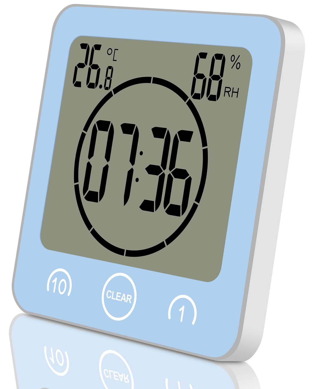 Dripio Digitale Badkamerklok met Timer en Thermometer, Waterbestendig, 10,7 x 11 cm