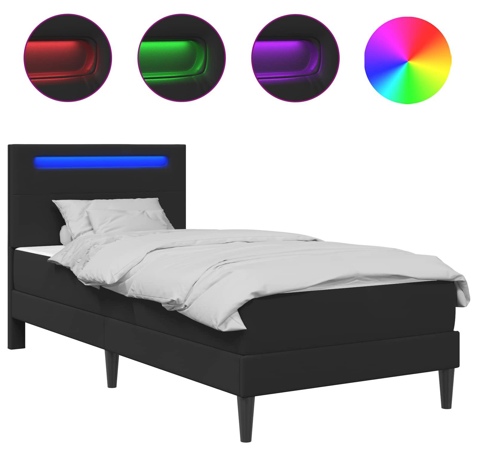 vidaXL Bedframe met LED-lichtbalk, zwart, 80 x 200 cm, kunstleer