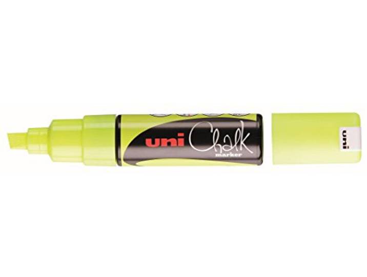 uni-ball 186407 - Fenster- und Kreidemarker UNI CHALK mit Keilspitze 8 mm, fluoreszierend gelb, 1 Stück