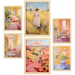 POSTER Set Mit 6 Land Schönheit In Vielseitiger A3 & A4 Rahmen Aus Hellem Holz