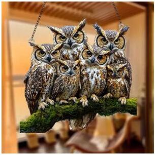 Uplift Essentials Colorful Owl Celestial Suncatcher Vibrant Stained Acrylic Window Pendant For Living Rooms, Bedrooms, & Out style 3