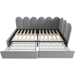 MODFU Polsterbett Samt Grau 90x190 cm mit 2 Schubladen und Lattenrost