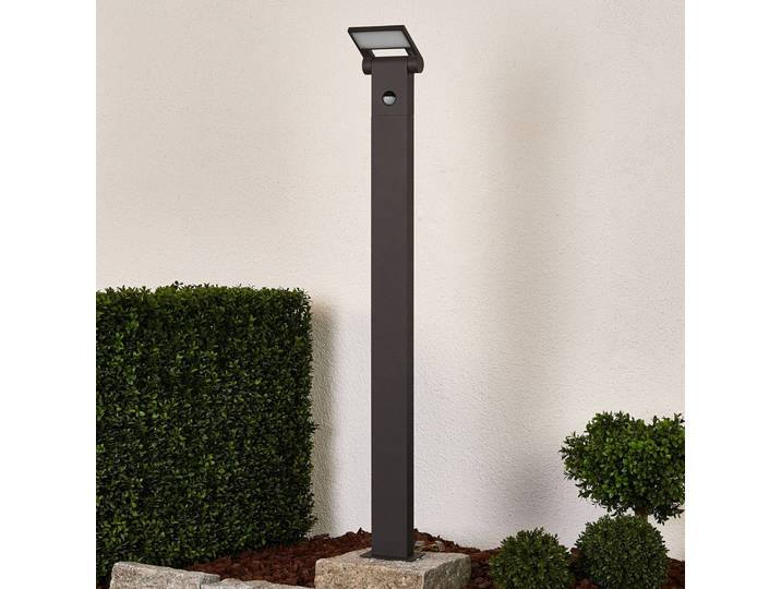LED-Pollerlampe Marius mit Sensor, 100 cm Lucande, schwarz, Aluminium, Modern