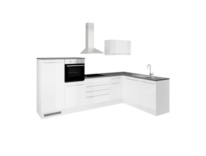 JAZZ 4 Eckküche ohne Küchengeräte Einbauküche Weiß Hochglanz Metallic Grau