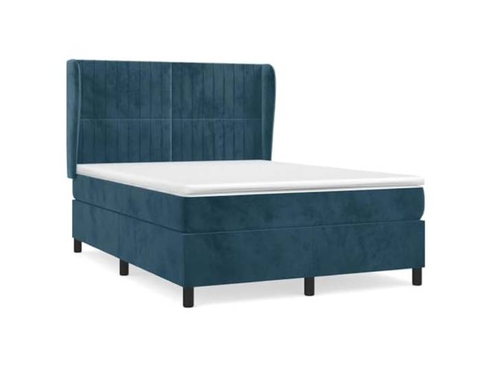 PUGYNBK Boxspringbett, Samt, Dunkelblau, 140 x 200 cm Verstellbares Kopfteil, Taschenfederkernmatratze, mittlere Festigkeit, inkl. Schutz