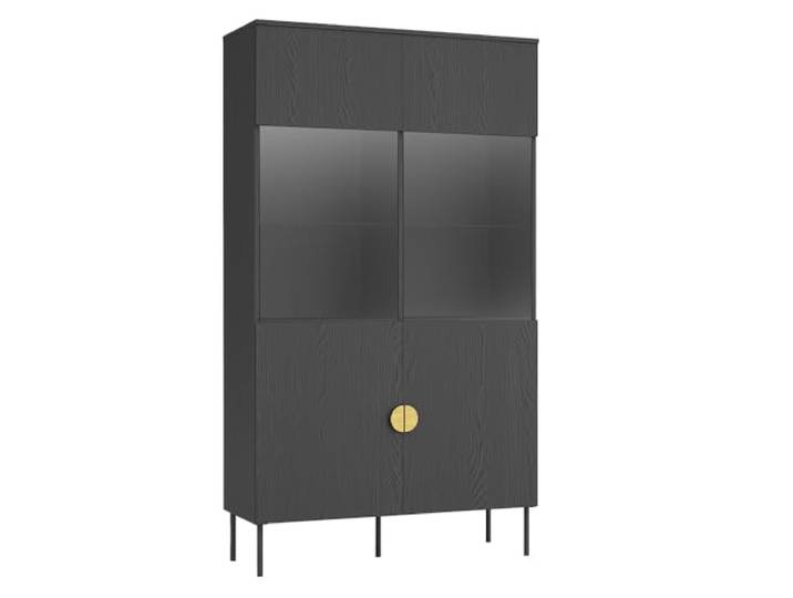 Lomadox Vitrine in schwarz Highboard mit Glas Vitrinenschrank Wohnzimmerschrank Mid Century Retro Möbel