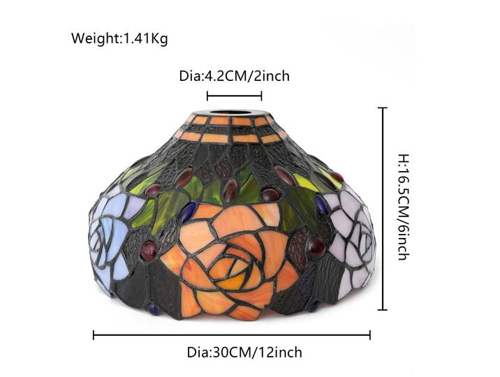 Abat-jour de style campagnard de 12 pouces de large, en verre Tiffany, motif floral, abat-jour de remplacement pour lampadaire Torchiere, lustre