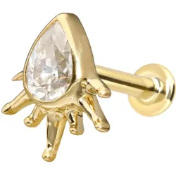14 Karat Gold Labret mit Innengewinde MOISSANIT-TROPFEN + SONNENSTRAHLEN