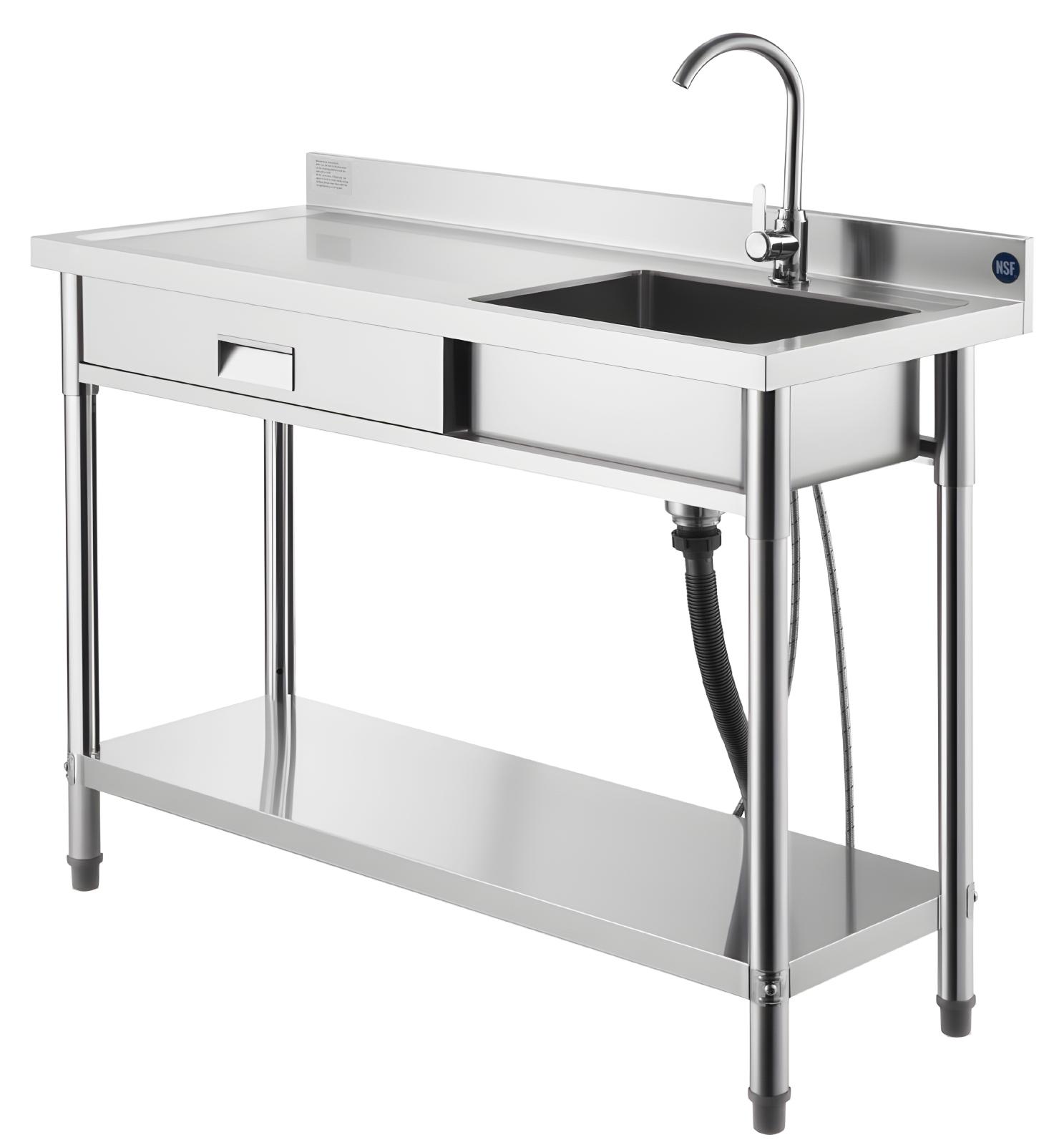 Spültisch Spülbecken Edelstahl (120 x 50 x 94 cm), Einzelbecken mit Wasserhahn & Schublade, Küchenspüle für Garage Restaurant Wäscherei