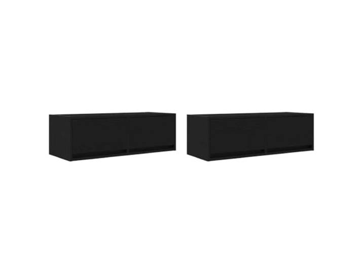 Kaorsrow TV Lowboard 2er Set Wandmontage Schwarz Eichen-Optik 80x31 cm Wandhängender Hängeschrank für Wohnzimmer und Schlafzimmer mit 2 Schubladen für Elektronik und Zeitschriften.