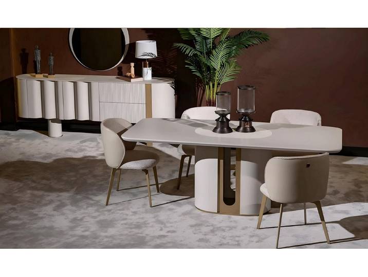 JVmoebel Essgruppe Beiges Luxuriöses Esszimmer Set Designer Esstisch Polsterstühle, (7-tlg), Made in Europa